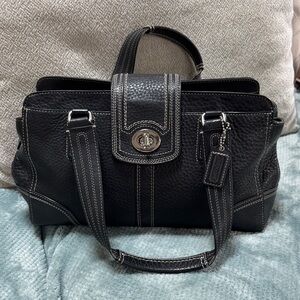 Vintage Hampton Coach Black Leather Satchel with Silver Details style F13961